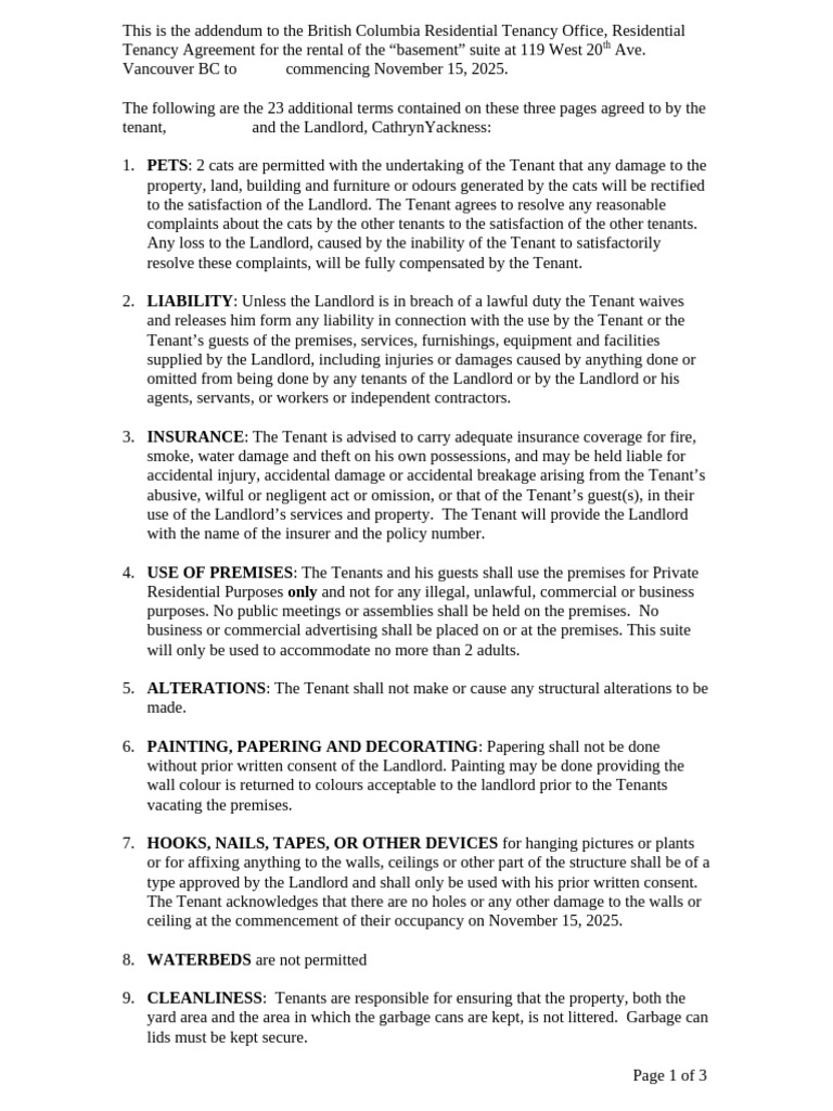 Basement Suite Proforma New Rental Contract 2025. | PDF