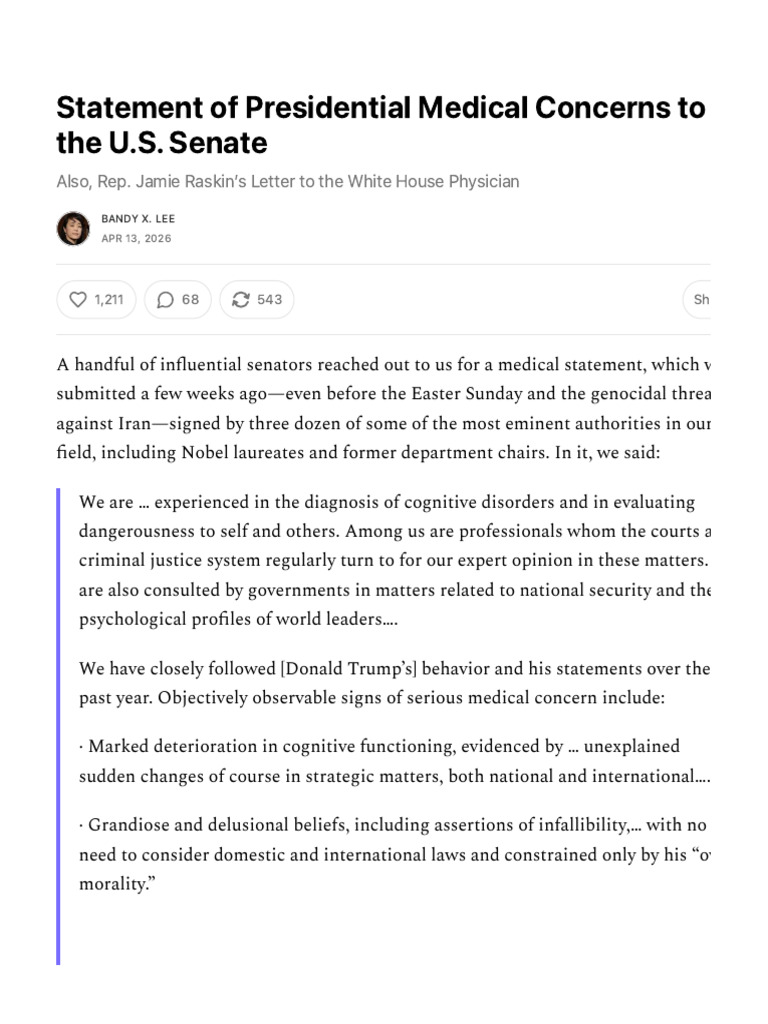 Statement of Presidential Medical Concerns to the U.S. Senate | PDF