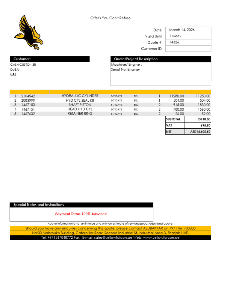 Qtn Hyd Cyl Cash Cus | PDF | Mechanical Engineering | Engines
