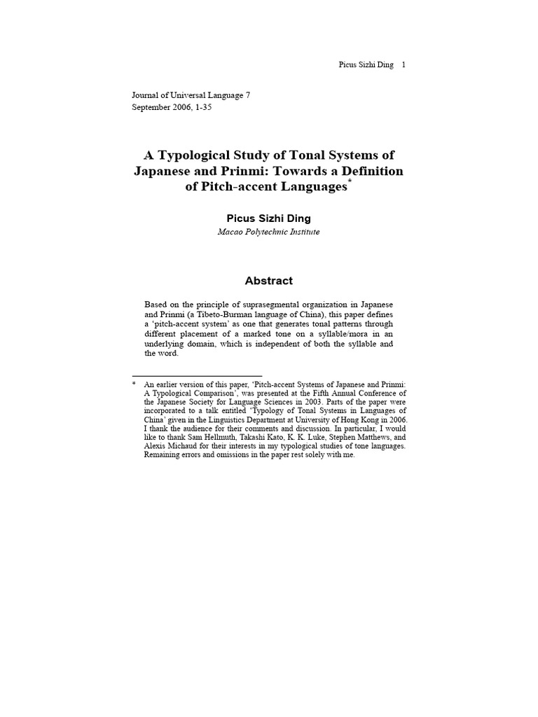 7-2-01-JapaneseandPrinmi | PDF | Tone (Linguistics) | Stress (Linguistics)