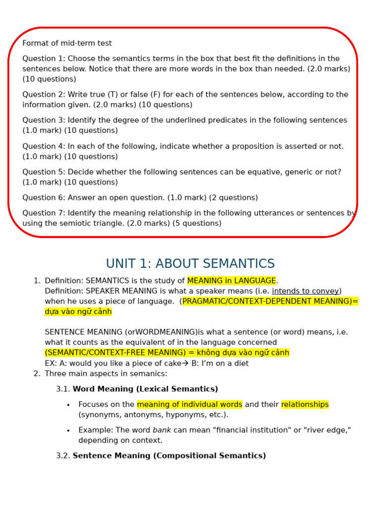 UNIT 1 | PDF | Semantics | Question
