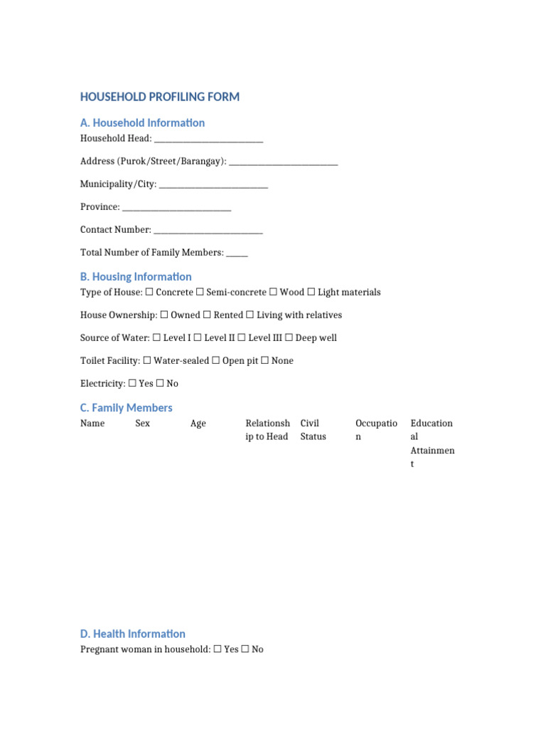 Household Profiling Form | PDF