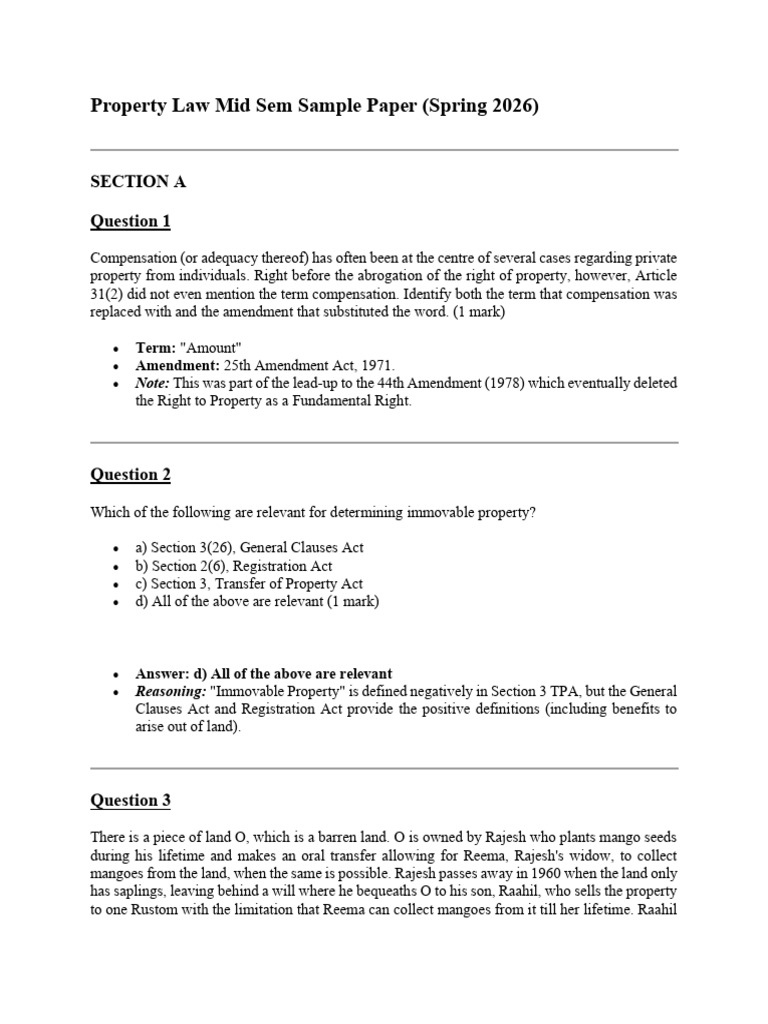 Sample Mid-Sem Answers | PDF | Deed | Property