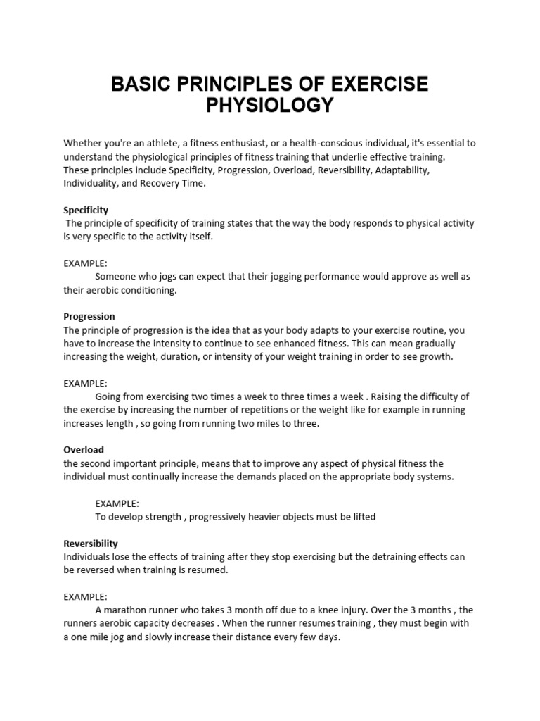 Basic Principles of Exercise Physiology and Components of Physical ...