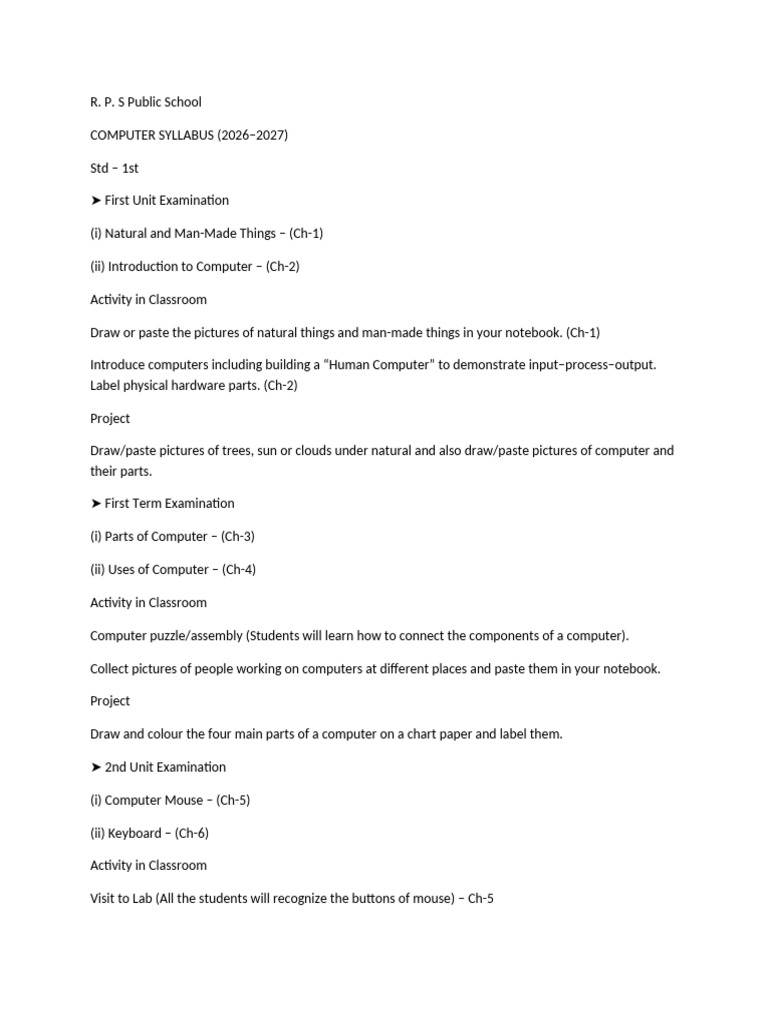 Std 1 Syllabus | PDF