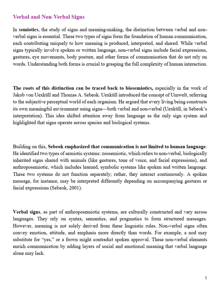 13 Verbal and Non-Verbal Signs | PDF | Nonverbal Communication ...