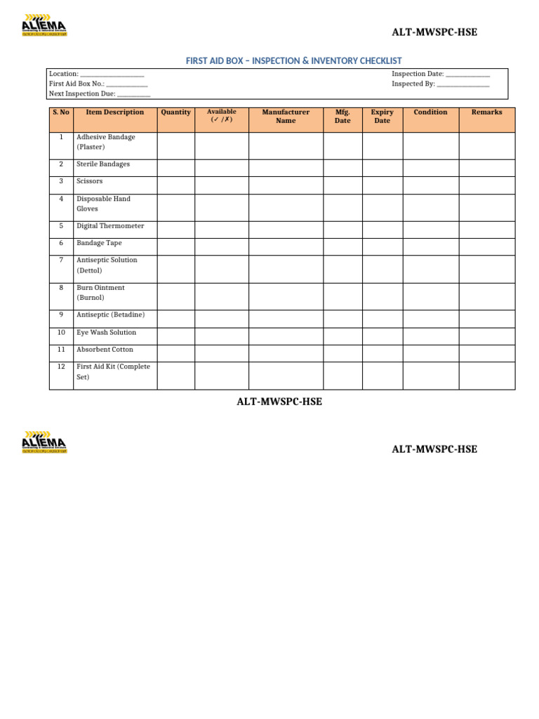 First Aid Checklist Updated | PDF