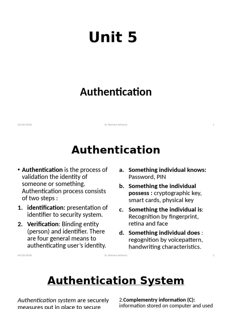 Unit 5 Authentication | PDF | Password | Computer Access Control