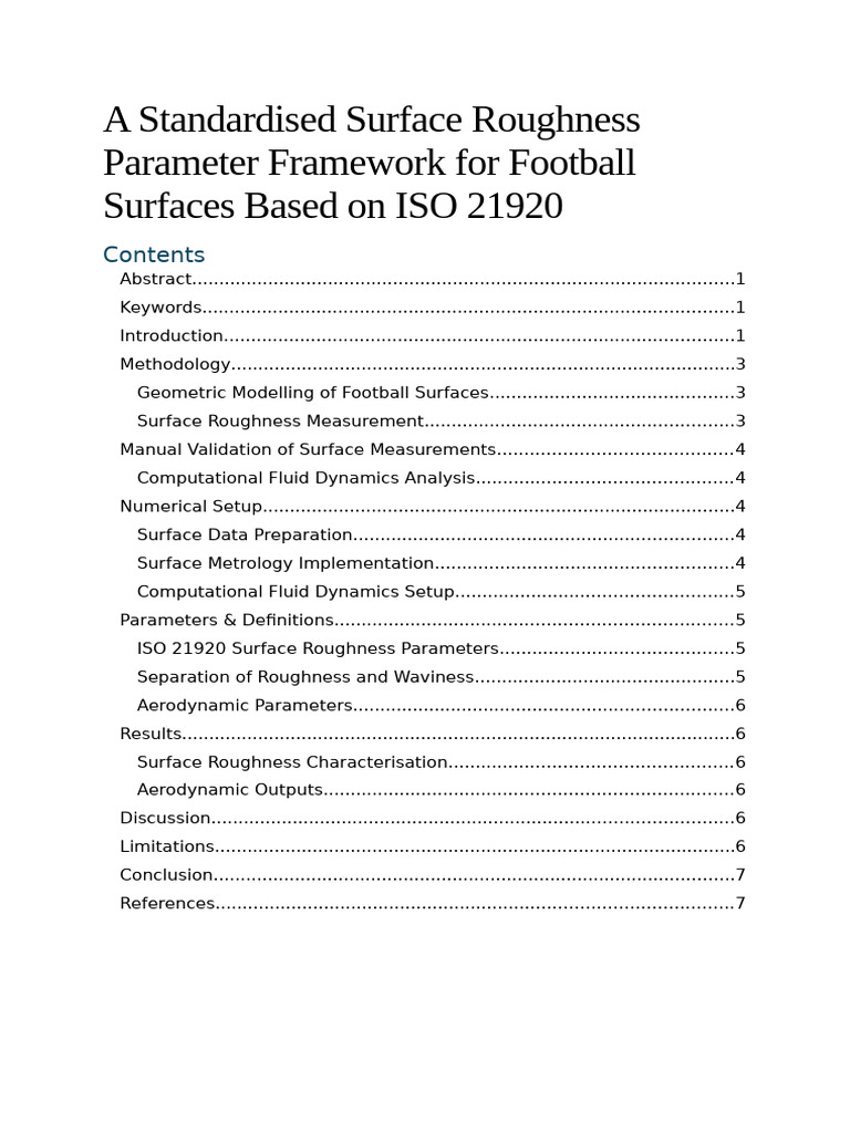 A Standardised Aerodynamic Roughness Parameter Framework for Football ...