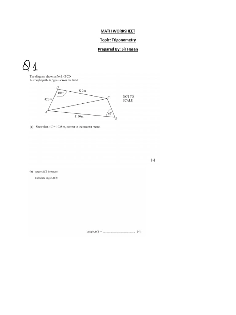Math Worksheet Trigonometry | PDF