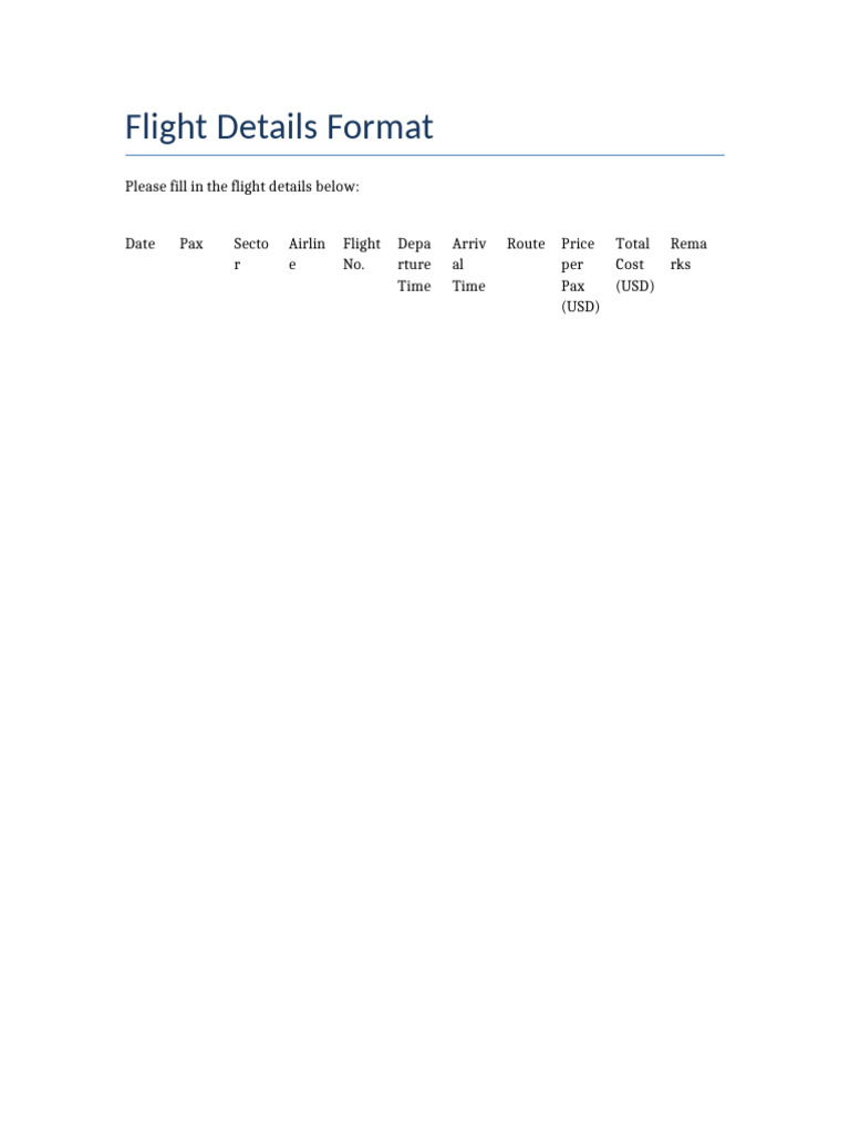 Flight Details Template | PDF