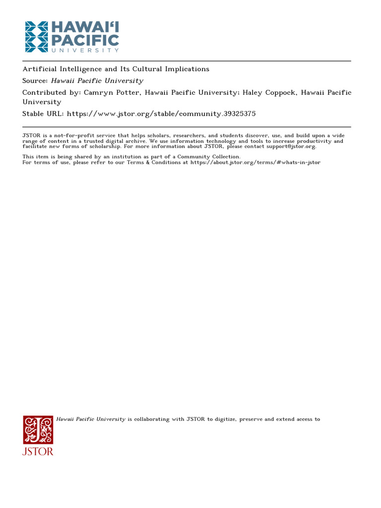 Camryn Potter-ArtificialIntelligenceCultural | PDF | Artificial ...