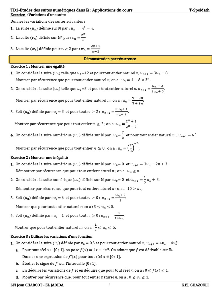 TD1 Suites Numériques | PDF | Séquence | Limite (mathématiques)