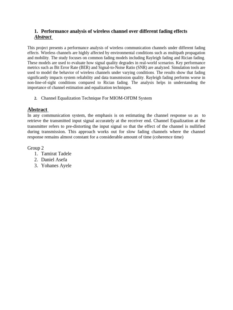 Performance Analysis of Wireless Channel Over Different Fading Effects ...
