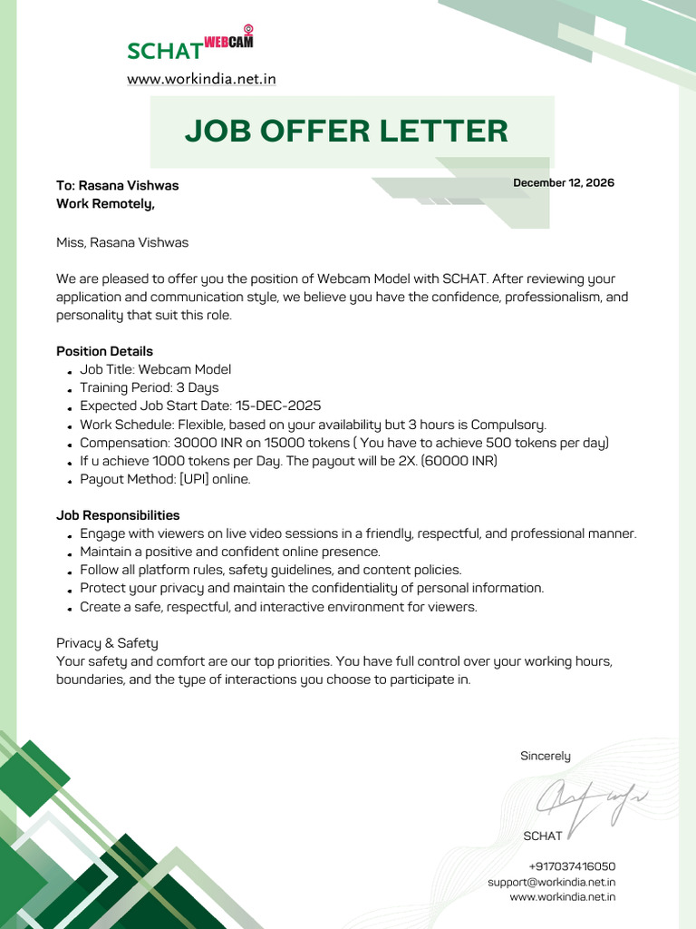 Job Offer Letter Rasana Vishwas | PDF