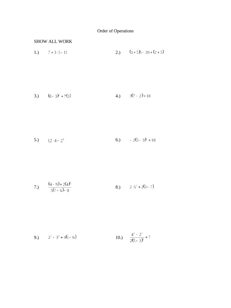 Order of Operations | PDF