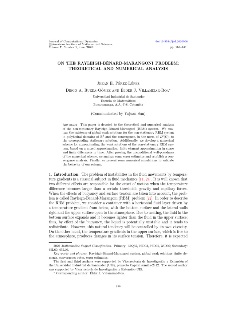 Elder 2020 Rayleigh Benard Marangoni | PDF | Convection | Stationary ...