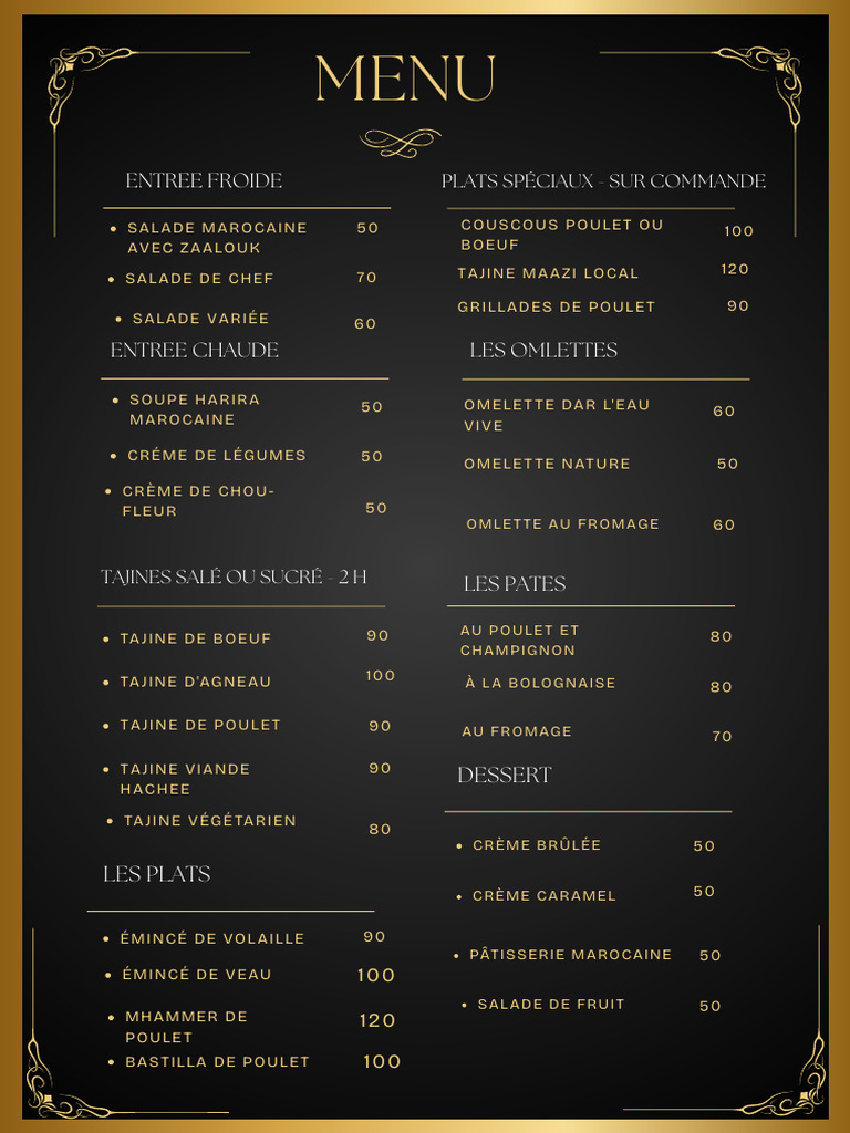 Black and Gold Classy Elegant Restaurant Menu | PDF