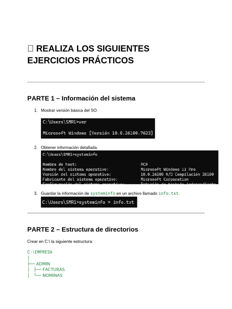 Ejercicios CMD | PDF | Archivo de computadora | Apoyo