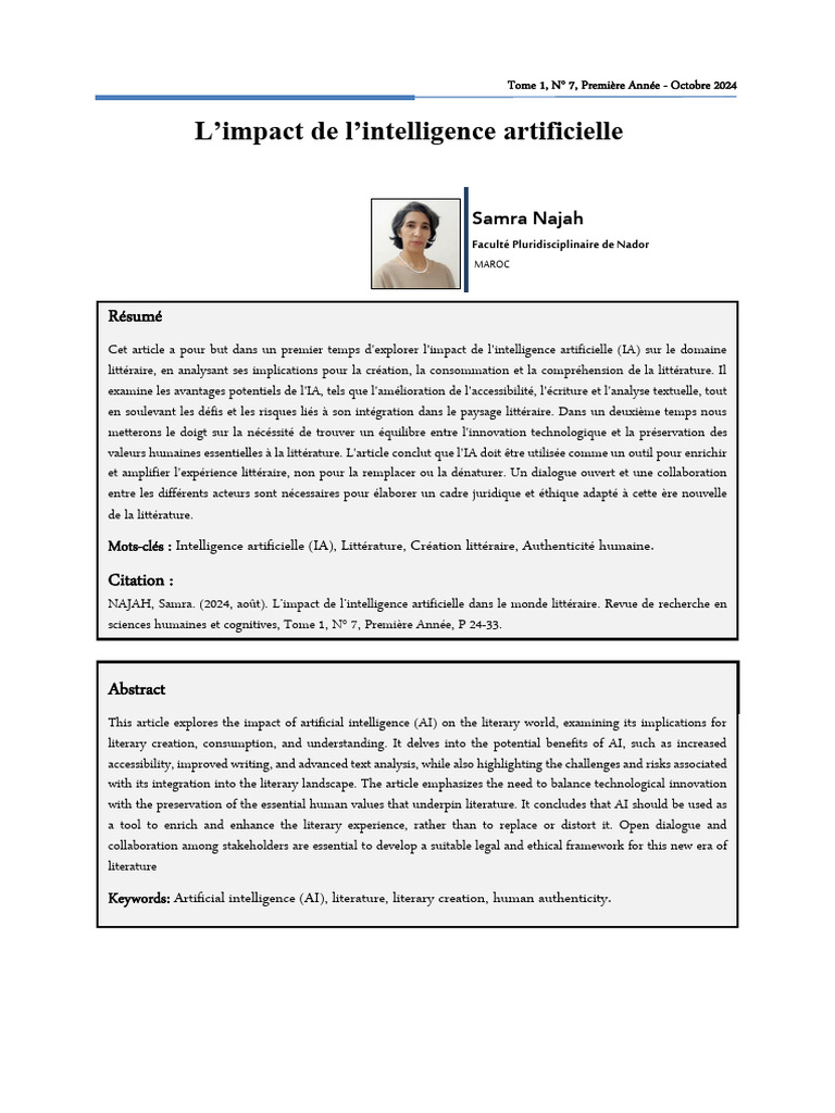 Limpact de Lintelligence Artificielle Dans Le Monde Litteraire | PDF ...