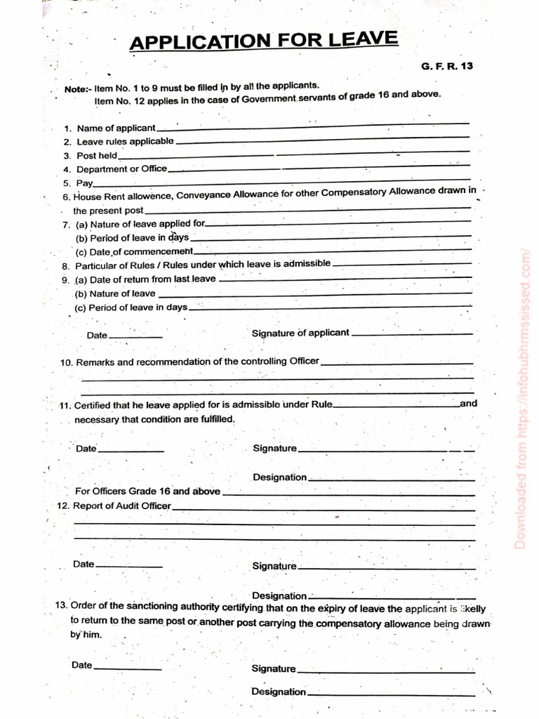 G.F.R. 13 Leave Form | PDF