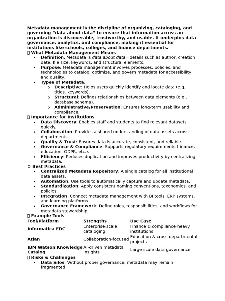 Metadata Management is the Discipline of Organizing | PDF | Metadata ...