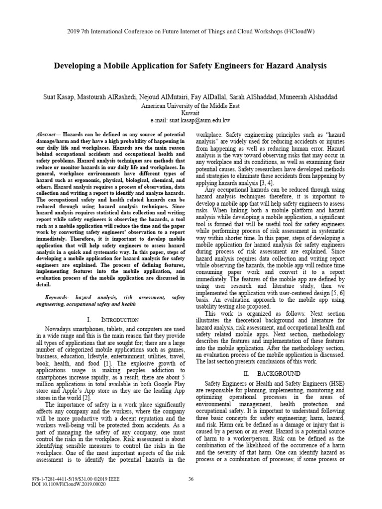 Developing a Mobile Application for Safety Engineers for Hazard ...