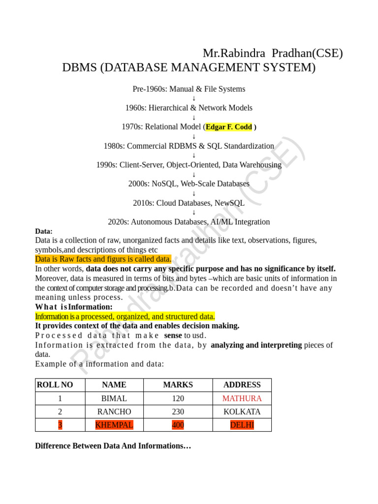 Database Management System Notes-1 | PDF | Databases | Relational Database