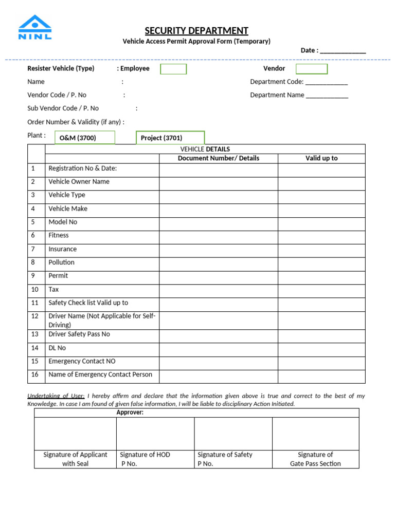 Vehicle Access Permit Approval Form (Temporary) (1) | PDF