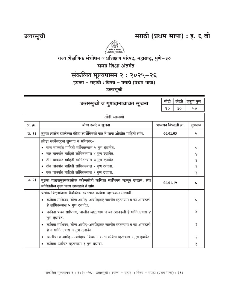 5) Marathi Std 6th Answersheet | PDF