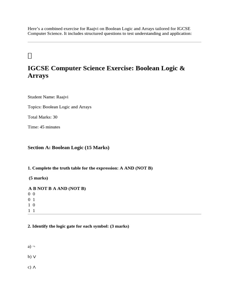 Arrays and Boolean Logic | PDF