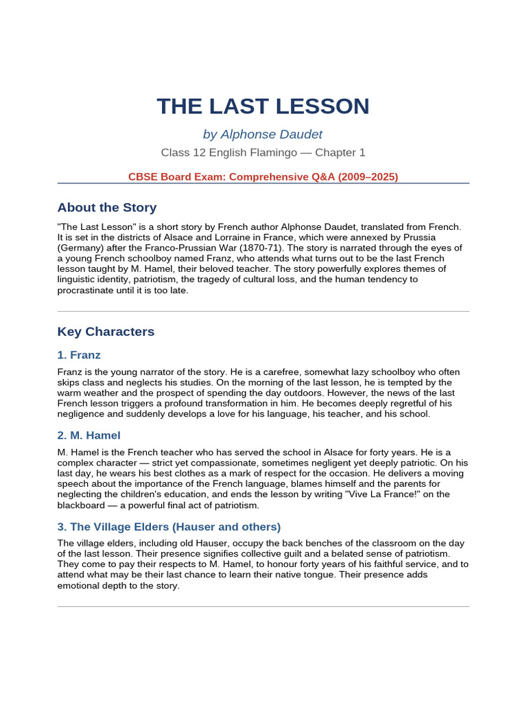 The Last Lesson Complete QA | PDF