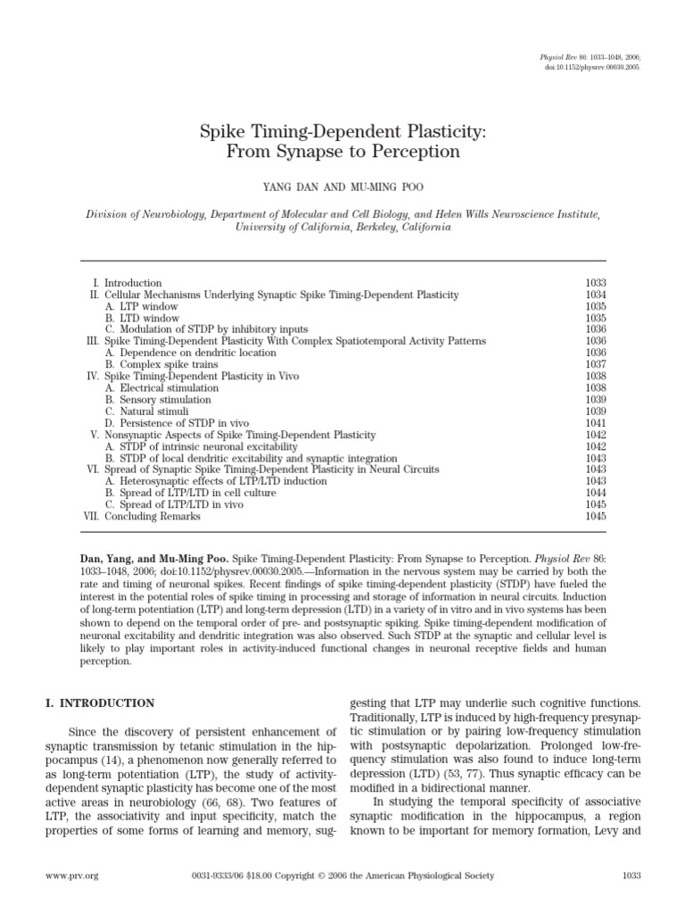 Dan 2006 | PDF | Synaptic Plasticity | Long Term Potentiation