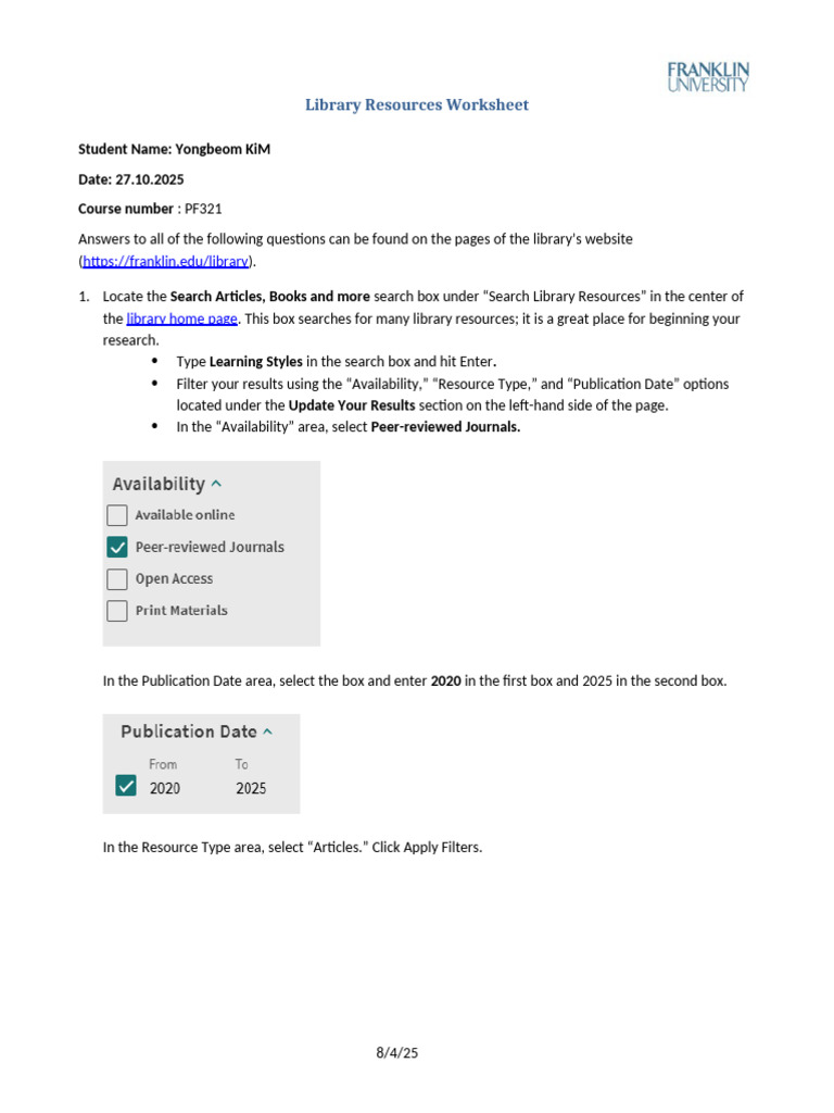 Library Resources Worksheet | PDF | Books
