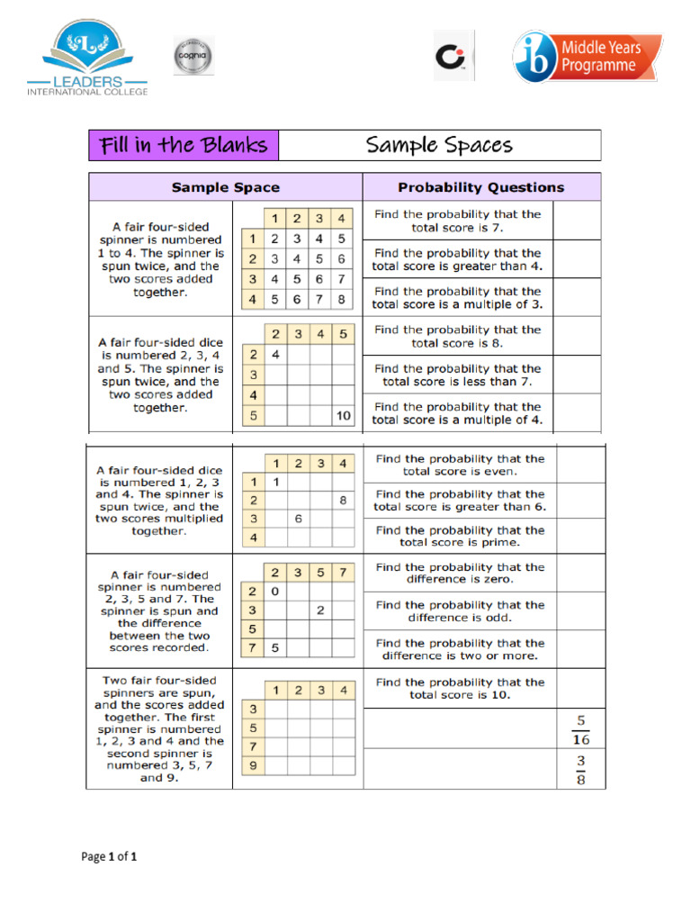 Sample Space Table | PDF
