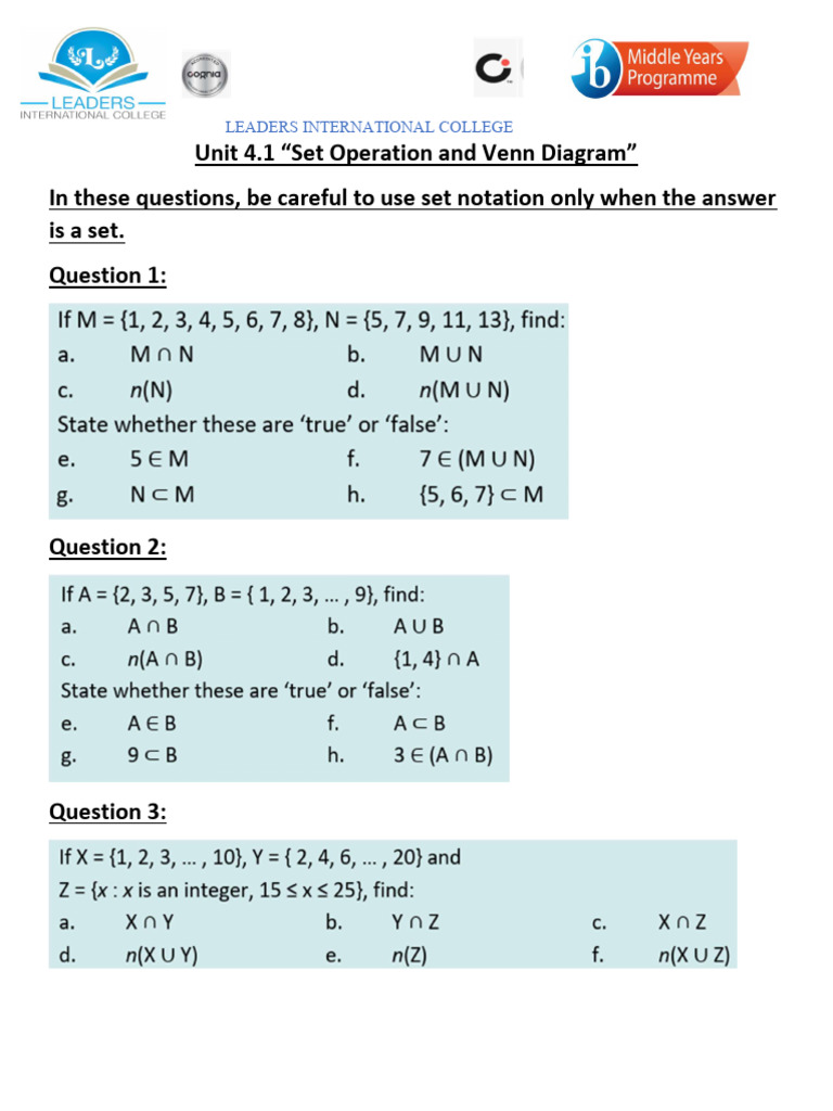 Sets and Venn Diagram-Revision | PDF
