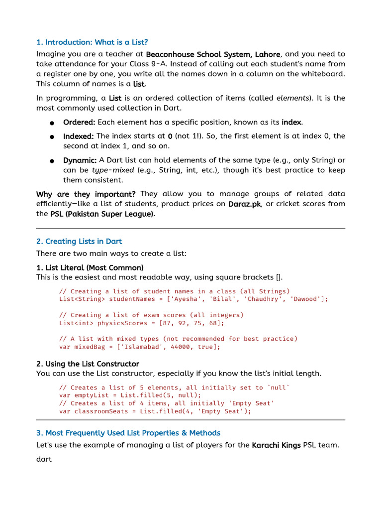 02 Lists in Dart | PDF | Computer Programming | Software Engineering