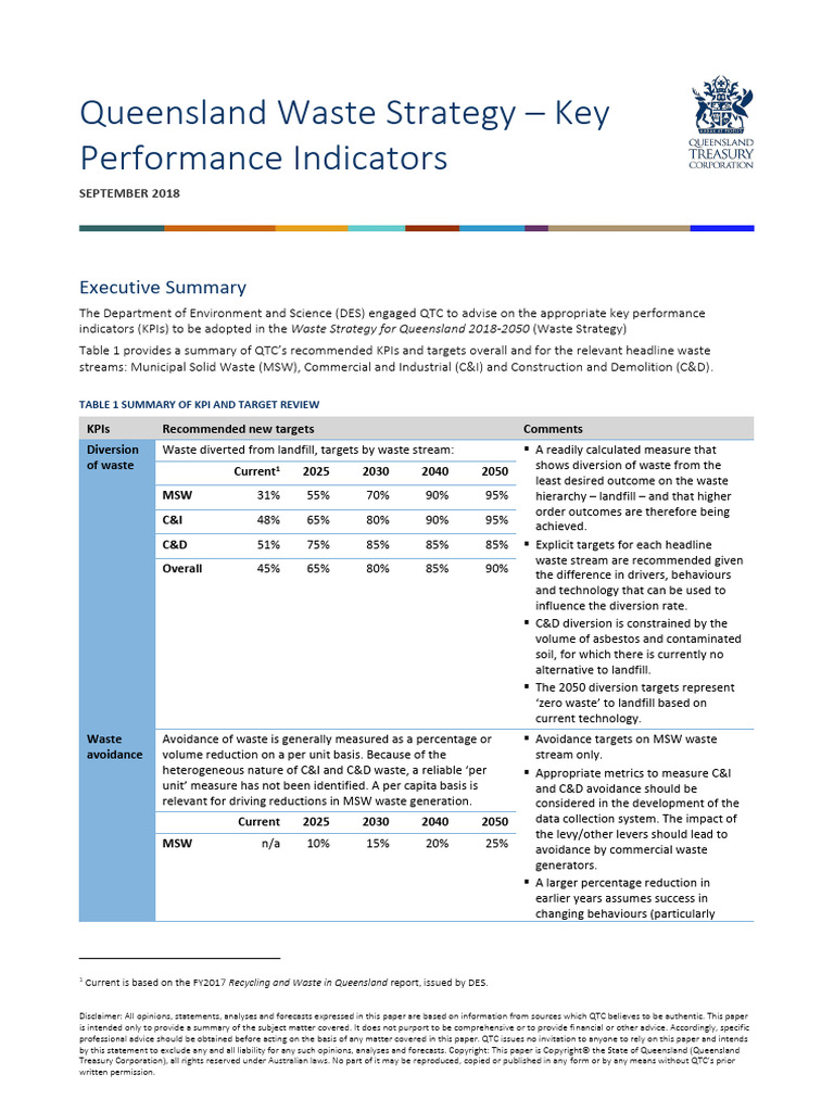 QLD Waste Strategy - Key Performance Indicators | PDF | Recycling | Waste