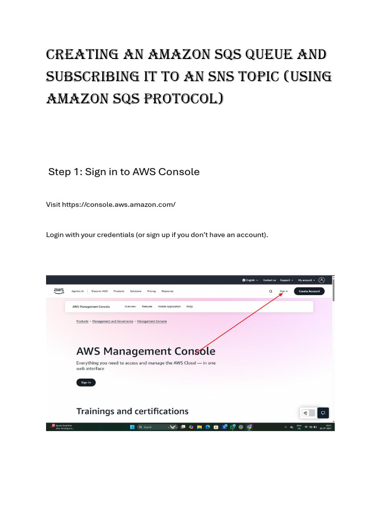 Creating An Amazon SQS Queue and Subscribing It To An SNS Topic | PDF