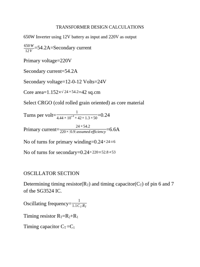 Transformer Design Calculations 650w Inv | PDF