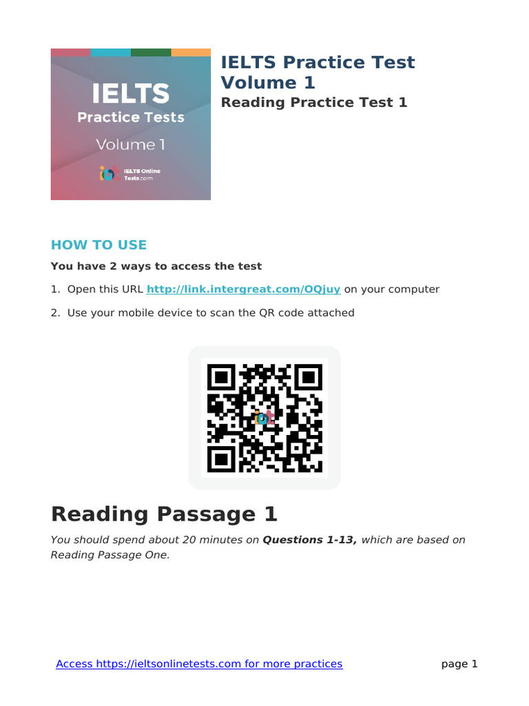 Ielts Practice Test Volume 1 Reading Practice Test 1 v9 1532538 | PDF ...