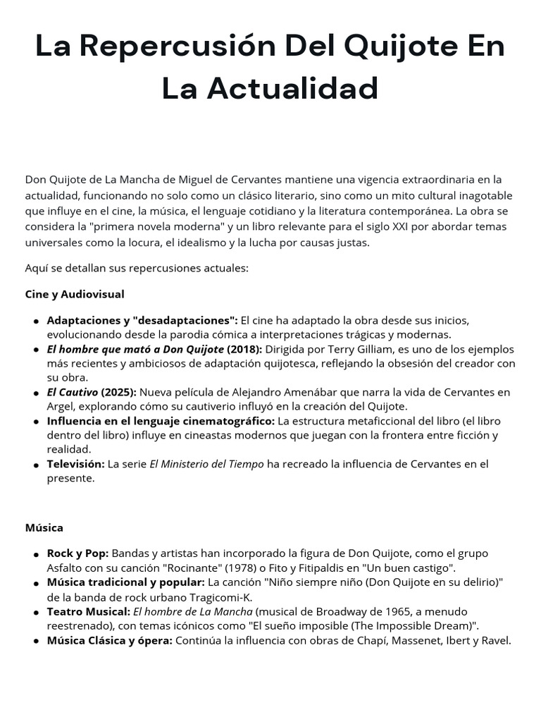 La Repercusión Del Quijote en La Actualidad | PDF