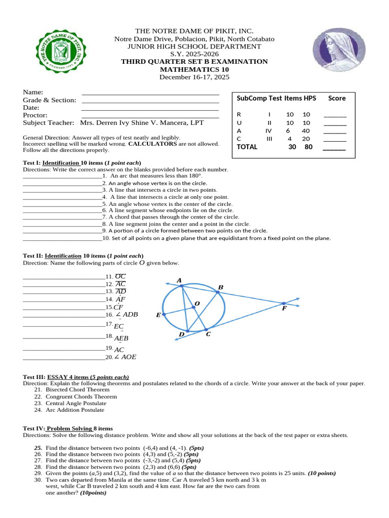 Math10 TD 3Q | PDF | Angle | Circle