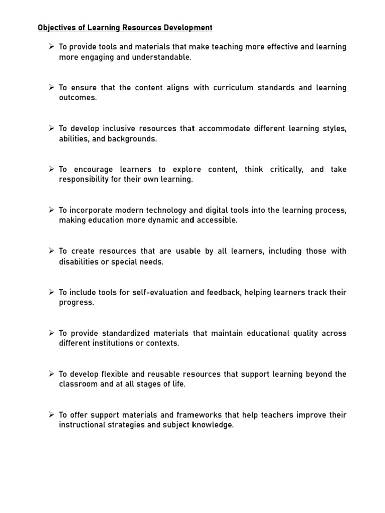 2026_04_18_Objectives of Learning Resources Development | PDF