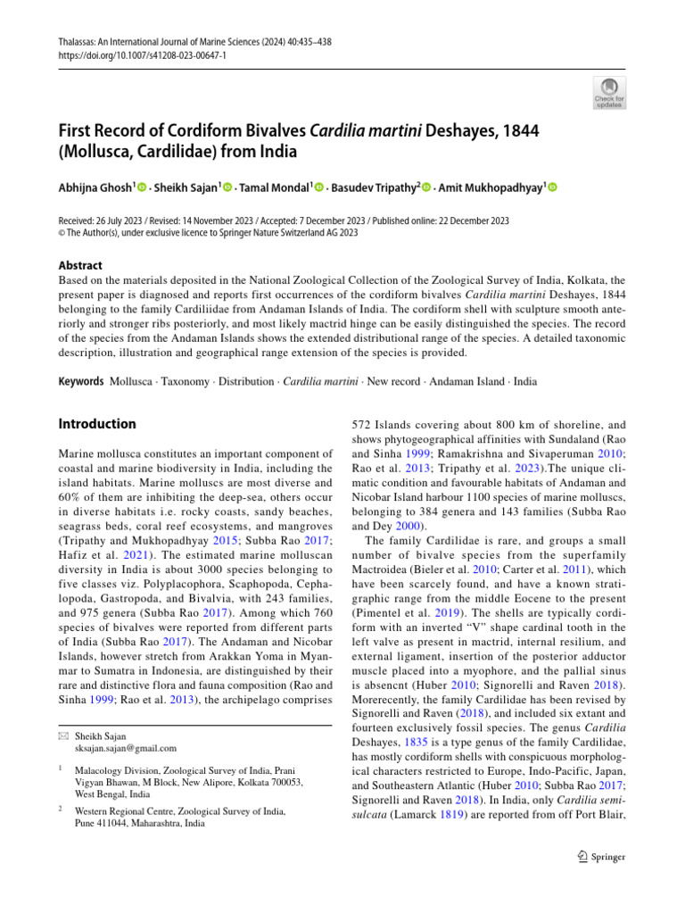 First Record of Cordiform Biva | PDF | Molluscs