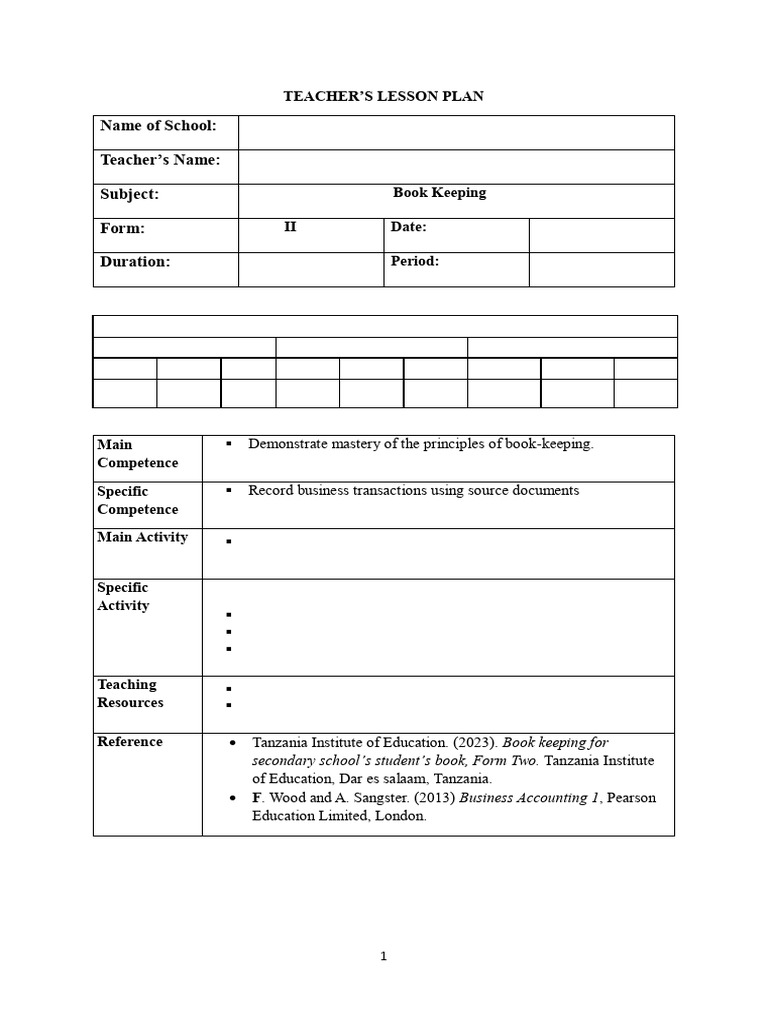 Bk f2 Lesson Plan | PDF | Bookkeeping | Cash