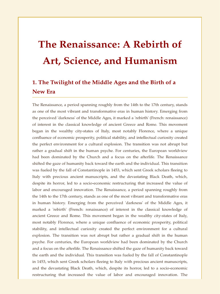The Renaissance Cultural Rebirth Report | PDF | Renaissance | Humanism