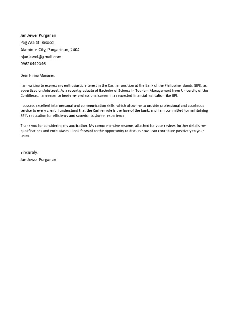 Purganan^J Jan Jewel – Cover Letter BPI | PDF
