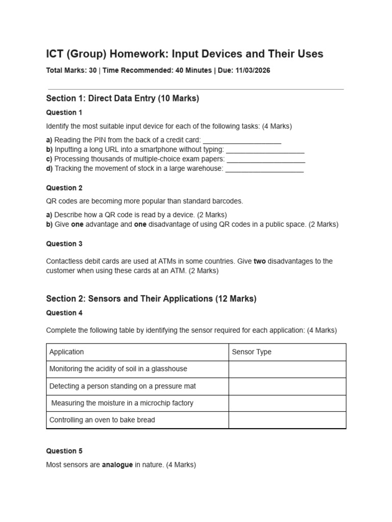 Homework Input Devices and Their Uses | PDF