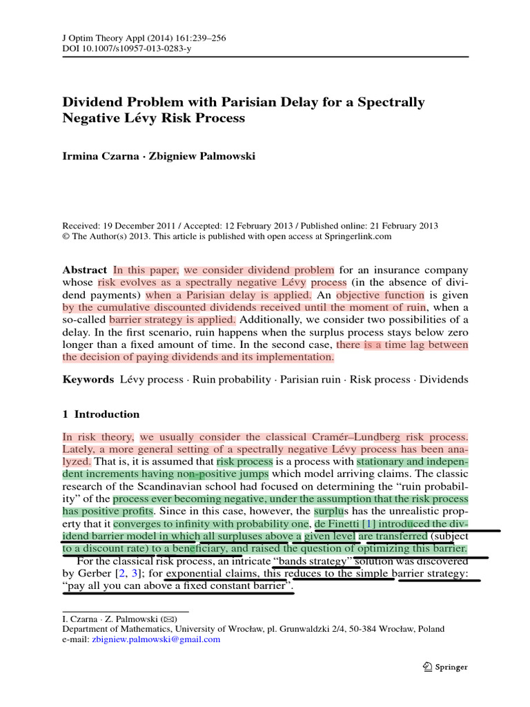 Dividend Problem with Parisian Delay for a Spectrally Negative Lévy ...
